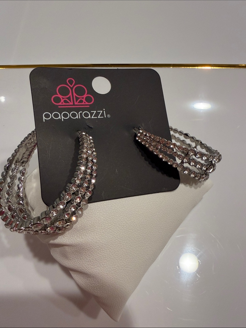 Paparazzi Silver Multi-Row Crystal Hoop Earrings